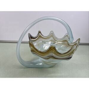 Vintage Blue Glass Art MCM Centerpiece Clear Almond Swirl Blown Sooner Glass